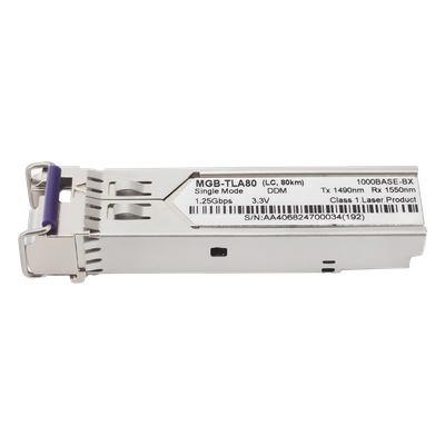Transceptor SFP Industrial / 1000BASE-BX / Monomodo 80 km (49.7 mi) / LC Simplex / DDM / Temperatura Amplia -40~85 °C | SIERRA STORE