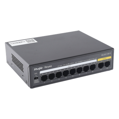 Switch PoE+ no administrable / 8 puertos PoE+ 10/100 / 2 uplinks 10/100 / 110W total / 2.0 Gbps switching | SIERRA STORE