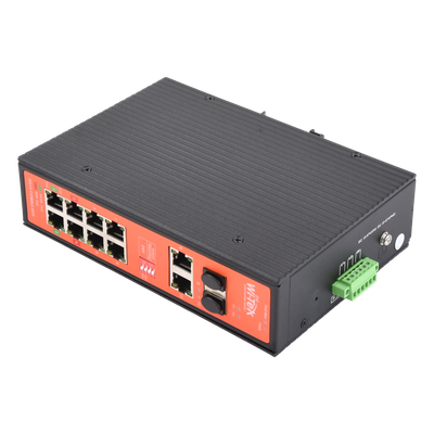 Switch PoE Industrial / 8 Puertos Gigabit + 2 SFP Combo / Extensión 250 m (820 ft) / PoE 300W / Protección 6 kV / -40°C a 80°C / | SIERRA STORE