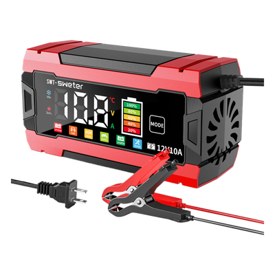 Cargador Inteligente Automático 3 Etapas / 12V 10A / Para Motocicleta, Auto, ATV / Baterías AGM, GEL, SLA, WET, DEEP CYCLE, Litio | SIERRA STORE