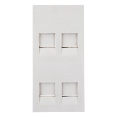 Placa Plana de Voz y Datos con Guardapolvo / 4 Puertos Keystone / Color Blanco / 108 x 52 mm / 5 mm Profundidad / Compatible Cajas | SIERRA STORE