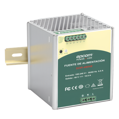 Fuente de Poder Industrial / 48 VCC @ 10A / 480W / Entrada Universal 100-240 VCA / Operación -20°C a 70°C / Riel DIN | SIERRA STORE