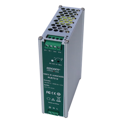 Fuente de alimentación / Entrada 100-240 Vac / Salida 12 Vcc 6.3 A / 75 W / Montaje en riel DIN / 4.53 x 1.55 x 5.08 pulgadas | SIERRA STORE