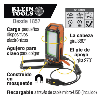 Lámpara LED de Trabajo / 460 Lúmenes / Autonomía 9 h / Recargable USB / Magnética / IP54 | SIERRA STORE