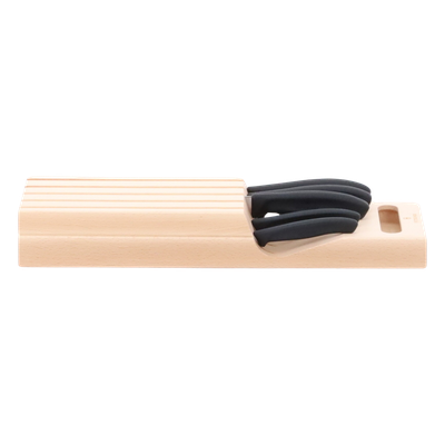 Portacuchillos de Cajón / Madera de Haya Suiza / 5 Cuchillos / Polipropileno Negro / 435 x 148 x 65 mm | SIERRA STORE