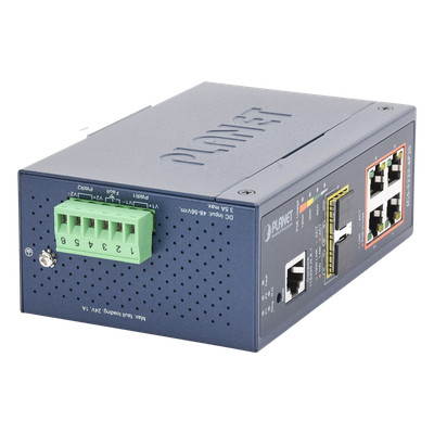 Switch Industrial Administrable Capa 2 / 4 Puertos PoE 802.3af/at Gigabit / 2 Puertos SFP 100/1000X / Anillo Redundante | SIERRA STORE