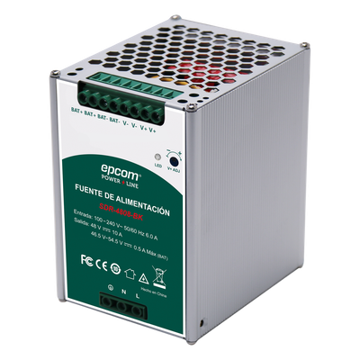 Fuente de Alimentación Industrial DIN Riel / 480 W / Salida 48 VCC 10 A / Eficiencia ≥93% / Carga de Batería / -20°C a 70°C | SIERRA STORE