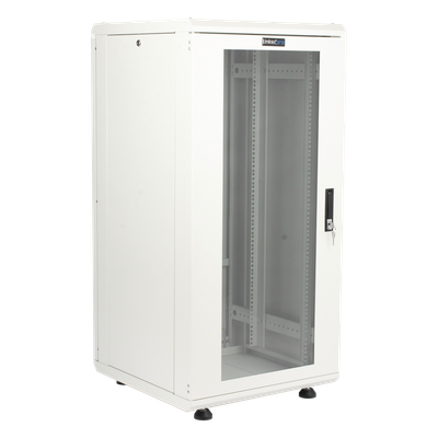 Gabinete Rack de Piso / 24U / 19 Pulgadas / Vidrio con Cerradura / Carga 750 kg / 600x605x1190 mm (23.6x23.8x46.9 in) / Acero Calibres | SIERRA STORE