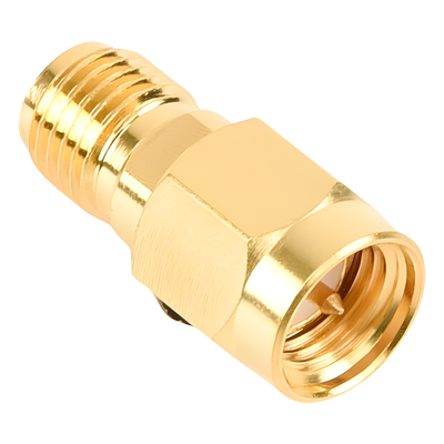Adaptador en Línea / SMA Macho a SMA Hembra Inverso / Cuerpo Bronce Oro / Contacto Oro / Aislante Teflón | SIERRA STORE