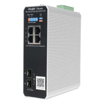 Switch Industrial PoE+ / 4 Puertos Gigabit / 1 PoE++ 60W + 3 PoE+ 30W / 2 SFP Uplink / 12 Gbps / -40°C a 75°C / Protección 6 kV | SIERRA STORE