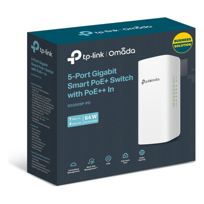Switch PoE para Exterior / 5 Puertos Gigabit / PoE++ 90W IN / 4x PoE+ 64W OUT / IP55 / 10 Gbps / Gestión Omada | SIERRA STORE