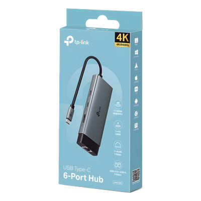 Adaptador HUB / 6 en 1 / USB-C / HDMI 4K@60Hz / Ethernet Gigabit / 100W PD / 4.65 x 1.69 x 0.56 in | SIERRA STORE