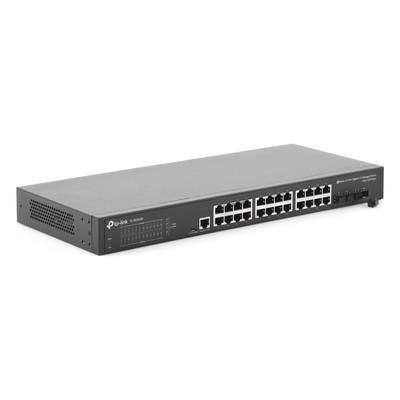 Switch Administrable L2+/L3 / 24 Puertos Gigabit / 4 Puertos SFP+ 10G / 128 Gbps / Sin Ventilador / Omada SDN | SIERRA STORE