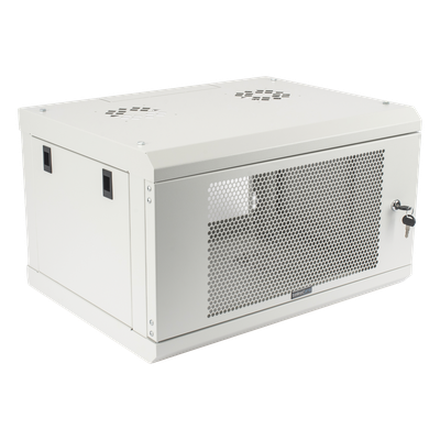 Gabinete de Pared / 6U / 19" / Profundidad 455 mm (1.49 ft) / Carga 80 kg / Acero Reforzado / Puerta Perforada / Color Blanco | SIERRA STORE