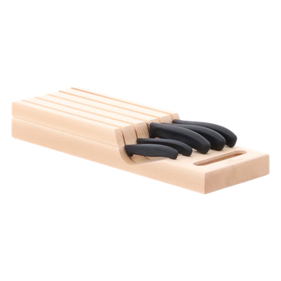 Portacuchillos de Cajón / Madera de Haya Suiza / 5 Cuchillos / Polipropileno Negro / 435 x 148 x 65 mm | SIERRA STORE