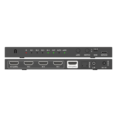 Switch HDMI 4x1 / 8K@60Hz 4:2:0 / 48 Gbps / ARC/eARC / Extracción de Audio Óptico y Analógico / Control CEC / Gestión EDID / USB-C | SIERRA STORE