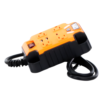 Multicontacto Industrial / 4 Salidas 120 Vca / 2 USB-A y 1 USB-C / Luces LED Integradas / Soporte Magnético / Cable 5' (1.5 m) | SIERRA STORE