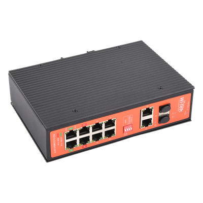 Switch PoE Industrial / 8 Puertos Gigabit + 2 SFP Combo / Extensión 250 m (820 ft) / PoE 300W / Protección 6 kV / -40°C a 80°C / | SIERRA STORE