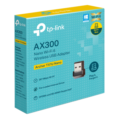 Adaptador USB Wi-Fi 6 / 287 Mbps / 2.4 GHz / Nano 17.5 × 15.8 × 7.1 mm / MU-MIMO / OFDMA / Driver Pre-cargado | SIERRA STORE