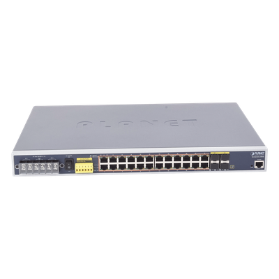 Switch PoE Industrial Capa 3 / 24 Puertos Gigabit 802.3af/at / 4 SFP Compartidos 100/1000X / Rango de Temperatura -40 ~ 75°C / Gestión | SIERRA STORE