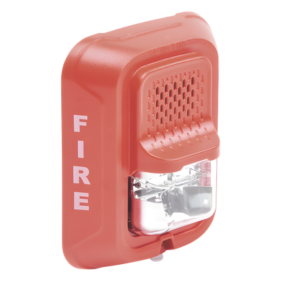 Sirena con estroboscopio / 2 hilos / 12-24 Vcd / candela 15 a 185 seleccionable / rojo con leyenda FIRE / Serie L | SIERRA STORE