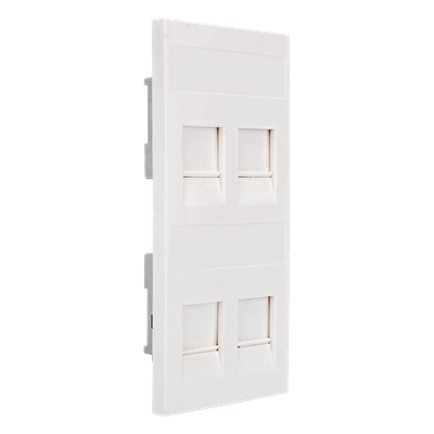 Placa Plana de Voz y Datos con Guardapolvo / 4 Puertos Keystone / Color Blanco / 108 x 52 mm / 5 mm Profundidad / Compatible Cajas | SIERRA STORE