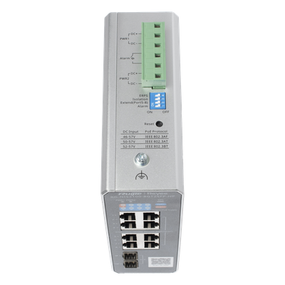 Switch Industrial PoE+ / 8 Puertos Gigabit / 1 PoE++ 60W / 7 PoE+ 30W / 2 SFP Uplink / 300W Total / Capacidad 20 Gbps / Layer 2 | SIERRA STORE