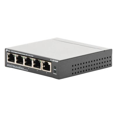 Switch de Escritorio / 5 Puertos Gigabit / 4 Puertos PoE 802.3af/at 65W / PoE Extendido 250m (820 pies) / Sin Ventilador | SIERRA STORE