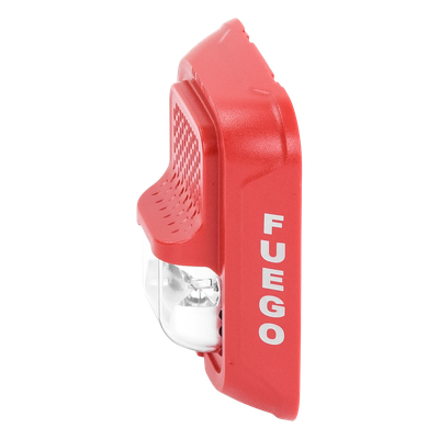 Sirena con estroboscopio / 2 hilos / 12-24 Vcd / candela 15 a 185 seleccionable / rojo con leyenda FUEGO / Serie L | SIERRA STORE