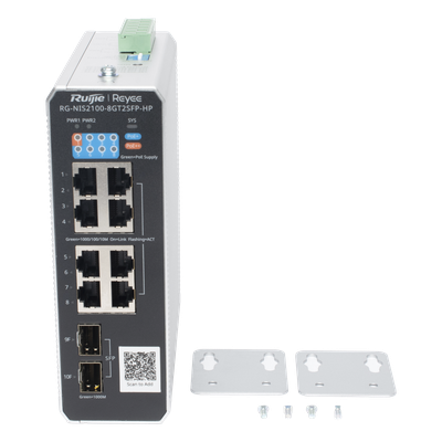 Switch Industrial PoE+ / 8 Puertos Gigabit / 1 PoE++ 60W / 7 PoE+ 30W / 2 SFP Uplink / 300W Total / Capacidad 20 Gbps / Layer 2 | SIERRA STORE