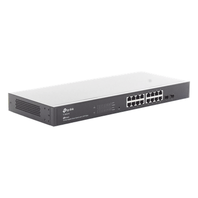 Switch Administrable / 16 Puertos Gigabit RJ45 / 2 Puertos SFP 1G / Rendimiento 36 Gbps / Sin Ventilador / Gestión Centralizada OMADA | SIERRA STORE