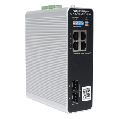 Switch Industrial PoE+ / 4 Puertos Gigabit / 1 PoE++ 60W + 3 PoE+ 30W / 2 SFP Uplink / 12 Gbps / -40°C a 75°C / Protección 6 kV | SIERRA STORE