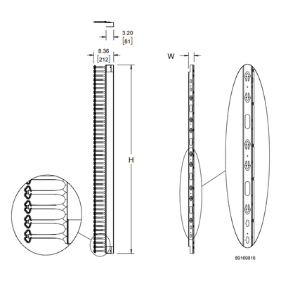 Organizador Vertical de Cables / 45 UR / 2 m (6.6 ft) / 726 Cables / RAL 9005 / Dedos 1.75 pulg / 95x208 mm | SIERRA STORE
