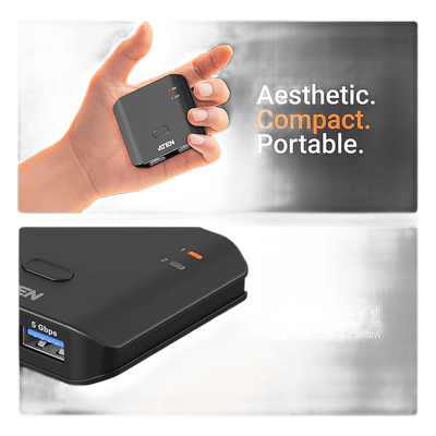 Switch USB 3.2 Gen 1 Essentials | 2 Puertos USB Tipo-A | 2 Computadoras | 5 Gbps | InstaSync | Botón Físico | Diseño Compacto | SIERRA STORE