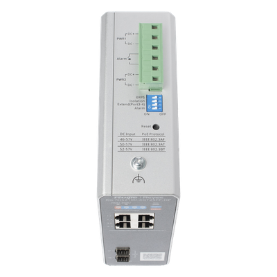 Switch Industrial PoE+ / 4 Puertos Gigabit / 1 PoE++ 60W + 3 PoE+ 30W / 2 SFP Uplink / 12 Gbps / -40°C a 75°C / Protección 6 kV | SIERRA STORE