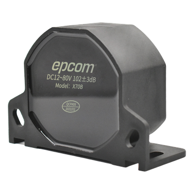 EPCOM X70B - Alarma de Reversa Vehicular / 105±3 dB / 12-80 Vcc / IP67 / 70 mm / Soporte Universal | SIERRA STORE