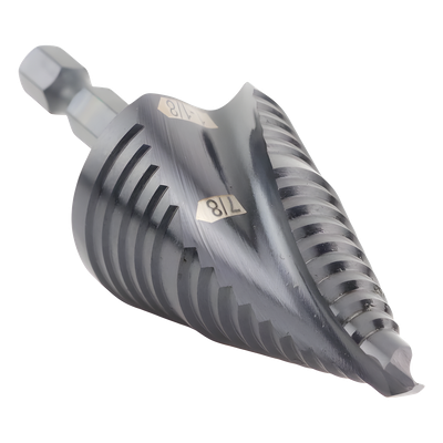 Broca Escalonada 12 en 1 / Revestimiento TiAlN / Perforación 2-3 cm / Doble Acanaladura Espiral / Vástago Hexagonal 1/4'' / Liberación | SIERRA STORE
