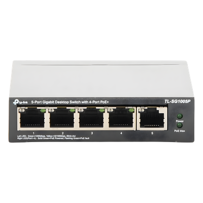Switch de Escritorio / 5 Puertos Gigabit / 4 Puertos PoE 802.3af/at 65W / PoE Extendido 250m (820 pies) / Sin Ventilador | SIERRA STORE