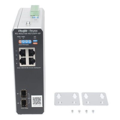 Switch Industrial PoE+ / 4 Puertos Gigabit / 1 PoE++ 60W + 3 PoE+ 30W / 2 SFP Uplink / 12 Gbps / -40°C a 75°C / Protección 6 kV | SIERRA STORE