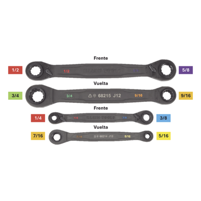 Juego de Llaves Estriadas de Matraca 4 en 1 / 8 Medidas Inglesas / Mecanismo de 90 Dientes / Ángulo de Recuperación 30° / Mango | SIERRA STORE