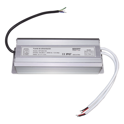 Fuente de Alimentación IP67 / 12 VCC Regulado / 10 A Totales / 2 Salidas / Entrada 100-265 VCA / Operación -10°C a 50°C | SIERRA STORE