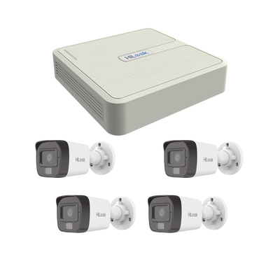 Kit IP 4 Megapixel / NVR de 4 Canales con 4 Puertos PoE / 4 Cámaras IP Dual Light con Micrófono Integrado / Bala para Exte...
